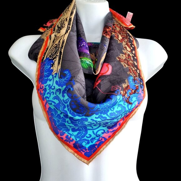 Christian LaCroix Silk Scarf Vintage 80s Asia NWOT Cartes de Voyages Series - Picture 3 of 14